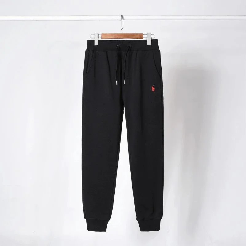 Black pants with red label