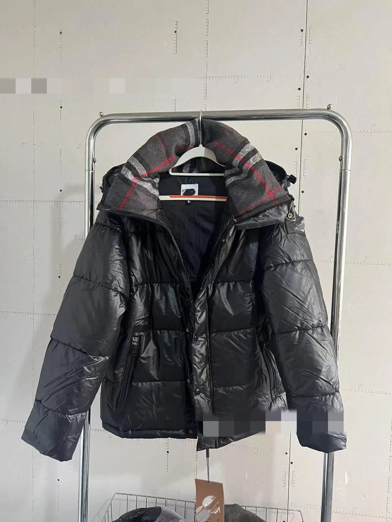 Black and red collar Burberry down jacket